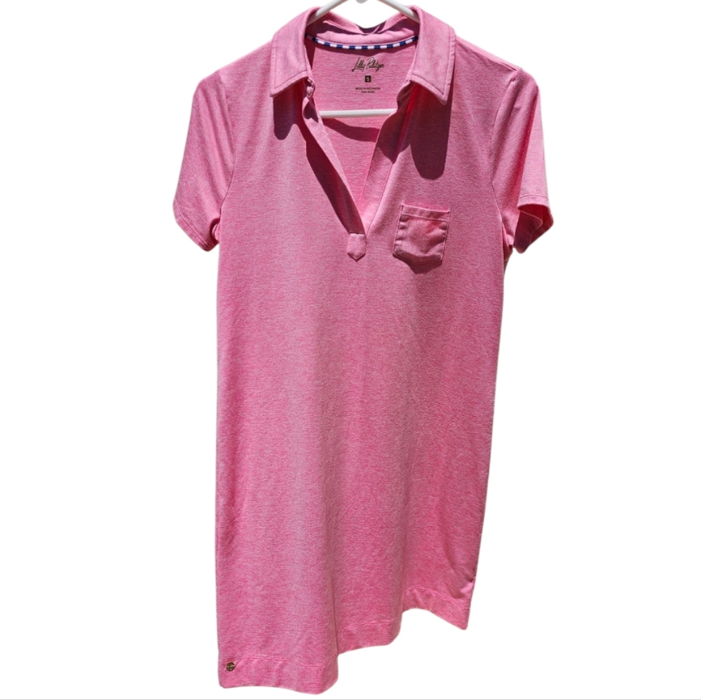 Lilly Pulitzer Heathered Confetti Pink Dune UPF 50+ Short Sleeve Polo Dress EUC - Picture 6 of 6